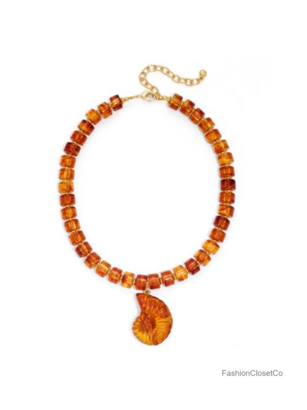 Chunky Beaded Conch Shell Pendant Necklace with Gold Shell Charm, Adjustable